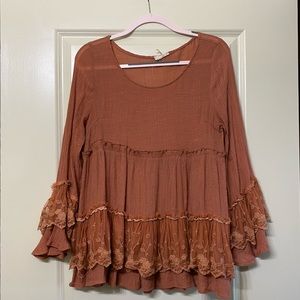 Entro burnt orange ruffle blouse